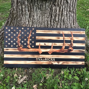 Rustic Deer head antlers American Flag | American Wooden Flag | Rustic flag Sign | Wood Flag | Rustic Wooden Flag Sign |