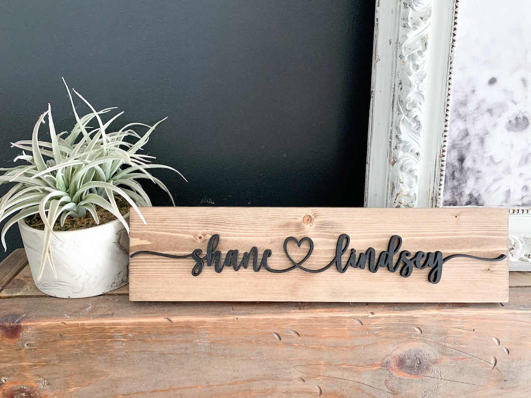 Personalized Wood Couples Name Sign | 3D Heart Anniversary Gift - Etsy