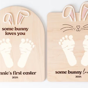 Some Bunny Loves You Footprint Sign, Kids Milestones, Footprint Sign, Easter for Kids, Easter DIY, Easter Basket Stuffers, First Easter Sign