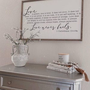 1 Corinthians 13 Wood Sign | Master Bedroom Wall Decor | Love is Patient Love is Kind | Bedroom Wall Decor | Above Bed Decor | Bedroom Signs