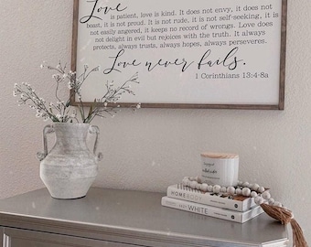 1 Corinthians 13 Wood Sign | Master Bedroom Wall Decor | Love is Patient Love is Kind | Bedroom Wall Decor | Above Bed Decor | Bedroom Signs