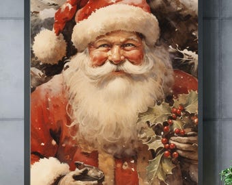 Santa Claus Portrait Print: Farmhouse Christmas Wall Art