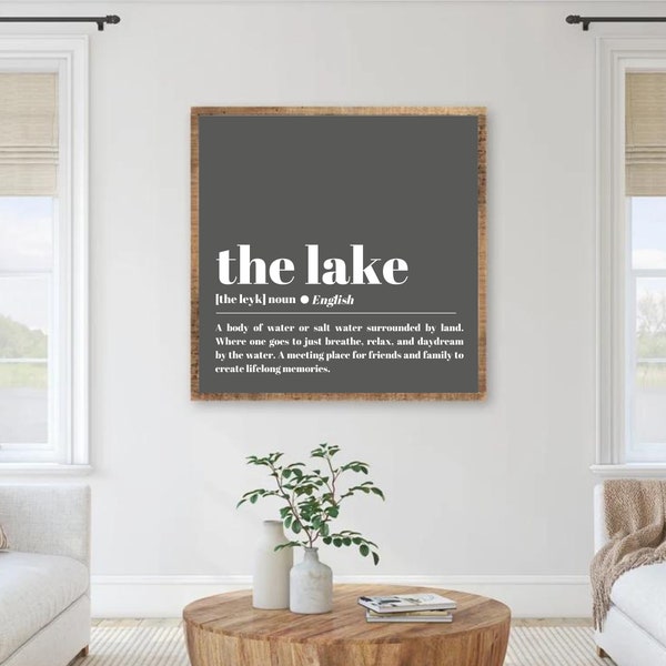 The Definition of Lake wood framed photo, Lake sign, Lakehouse decor, the lake noun definition