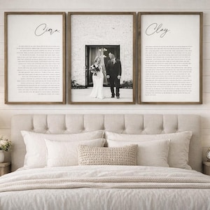 Custom Wedding Vows Wood Sign with Photo: His & Hers Bedroom Wall Art
