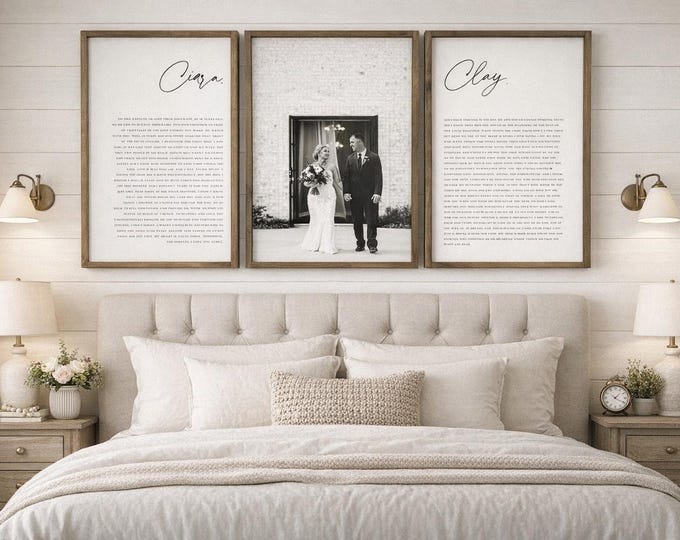 Custom Wedding Vows Wood Sign with Photo: His & Hers Bedroom Wall Art