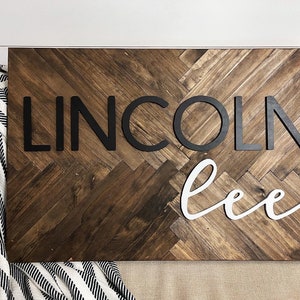 Custom Herringbone Nursery Name Sign: 3D Wood Letters