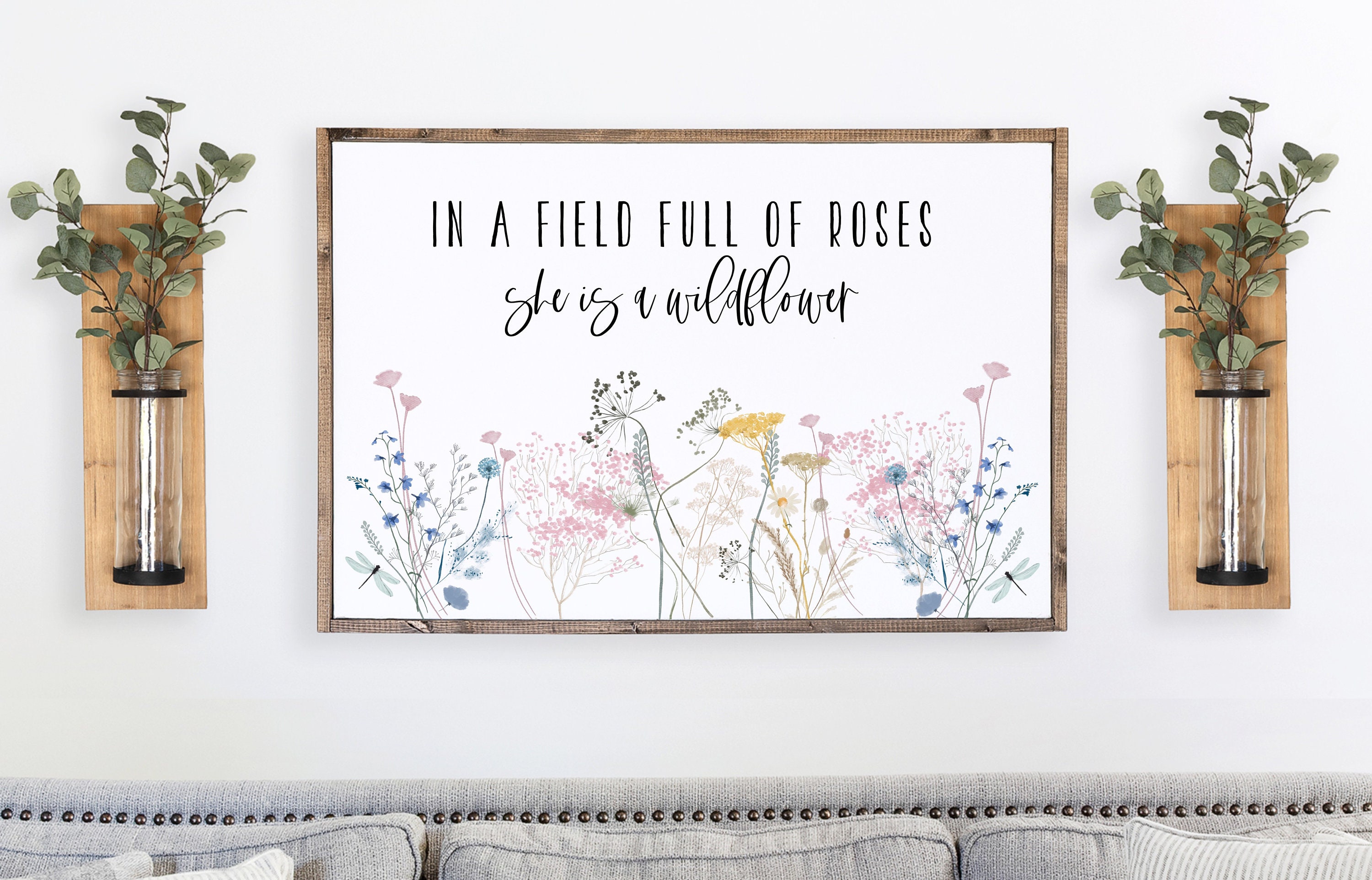 In A Field of Roses She is A Wildflower Watercolour Flower Print,  Wildflower Wall Art, Florals and Bees Watercolor Design, Nursery Art 