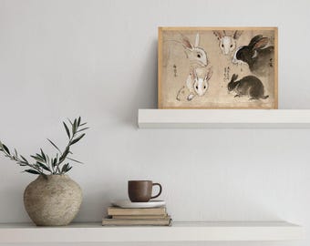Vintage Easter Bunny Sketch Print | Rustic Animal Wall Art