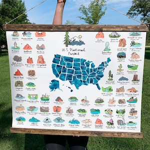 Hanging canvas print, US map, US national State Parks, State Parks, Map of the US, National Park map, National Park Print