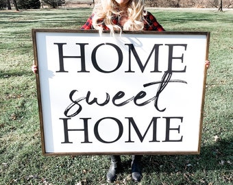 Home Sweet Home Large Sign | Above Couch Sign | Above Couch Decor | Home Sweet Home Wood Sign | Family Room Wall Decor