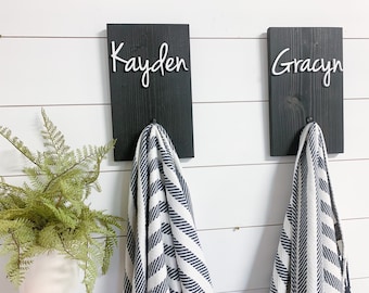 Bathroom Wall Decor | Personalized Name Towel Hook | Towel Holder | Personalized Sign | Backpack Hooks | Custom Name Signs