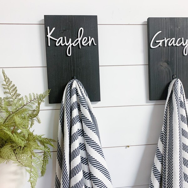 Bathroom Wall Decor | Personalized Name Towel Hook | Towel Holder | Personalized Sign | Backpack Hooks | Custom Name Signs