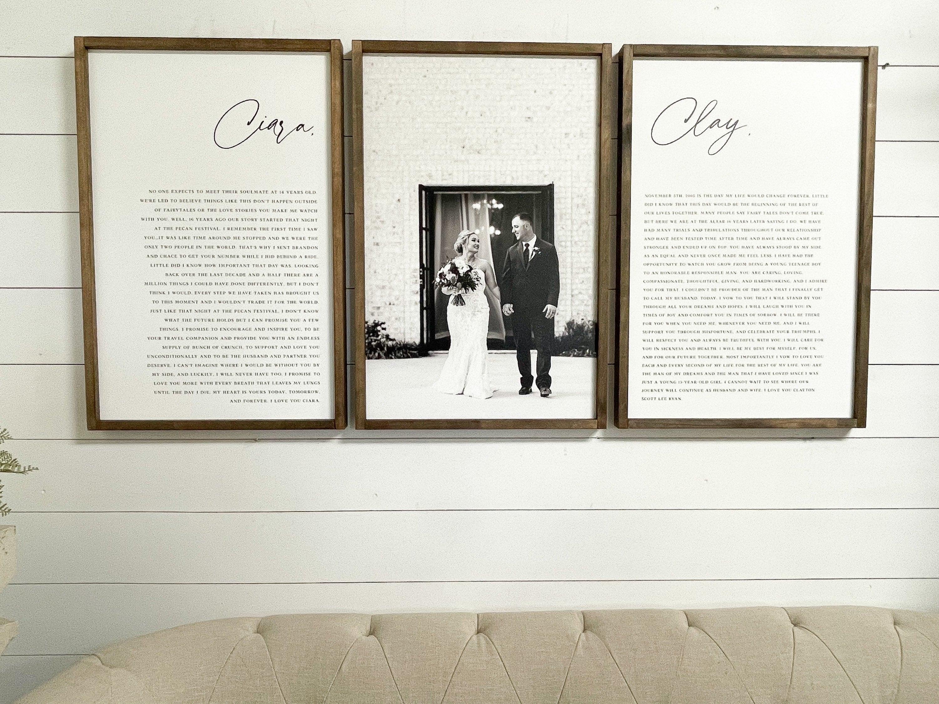 Wedding Vows Sign | His and Her Customized Vows and wedding photo Vows | Wedding Vow Print | Large Set Wood Signs | Bedroom Wall Art