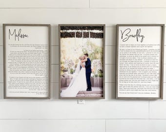 Wedding Vows Sign | His and Her Customized Vows and wedding photo | Wedding Vow Print | Large Set of Wood Signs | Bedroom Wall Art