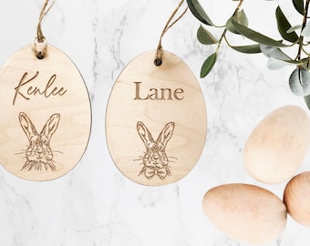 Etiqueta personalizada de conejito de Pascua: etiqueta con nombre de cesta de madera cortada a láser