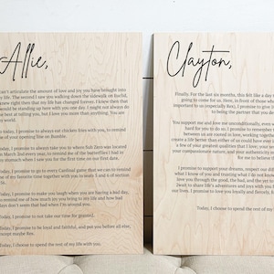 Modern Unframed Wooden Wedding Vows Sign | His and Her Customized Vows | Wedding Vow Print | Large Set of Wood Signs | Bedroom Wall Art