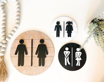 Bathroom symbol wood 3D sign | adult Kid bathroom Sign | Laser cut bathroom wall decor | Wooden wall art |