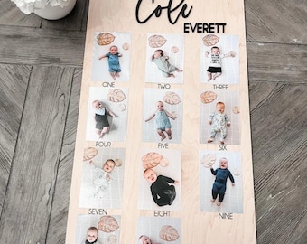 First Birthday Photo Milestone Board: Personalized Baby 12-Month Display