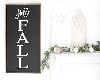 Hello Fall Sign: Vertical Autumn Wall Decor