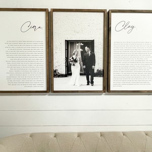 Wedding Vows Sign | His and Her Customized Vows and wedding photo | Wedding Vow Print | Large Set of Wood Signs | Bedroom Wall Art