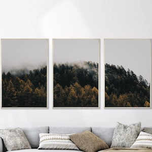 Set of 3 Nature Tree Art | Set of 3 Trees Wall Art | Landscape Print Set | Lake Mountain Set | 3 Piece Wall Art | 3 Piece Framed Wall art