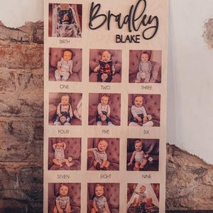 First Birthday Photo Milestone Board: One Year Baby Picture Display
