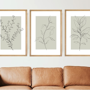 Sage Green Wall Art Prints |Minimalist floral print | Floral wall art | Wood signs | Botanical wall art | Flower Line Art | 3 Piece Wall Art