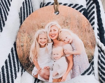 Wood Personalized Photo Christmas Ornament, wooden round photo ornament, Photo on Wood, 5th Anniversary Gift, Wood Photo, Wood Wall Art,