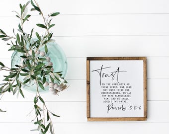 Proverbs 3:5-6 Wood Sign | "Trust in the Lord", Scripture Wall Decor