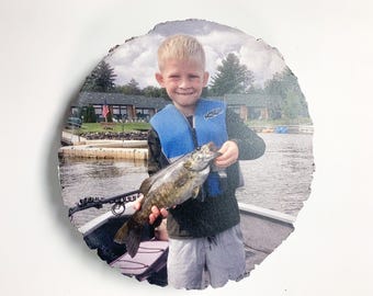 Custom Fishing Photo on Basswood: Rustic Cabin Decor