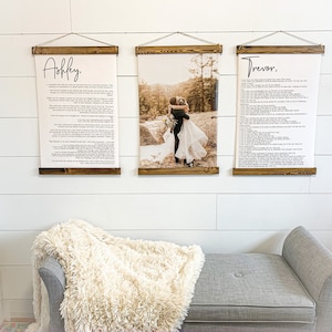 Wedding Vows Sign | His and Her Customized Vows and wedding photo | Wedding Vow Print | Large Set of hanging canvas Print | Bedroom Wall Art