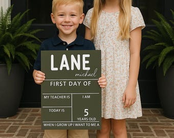 Personalized First Day of School Sign: Reusable Photo Prop