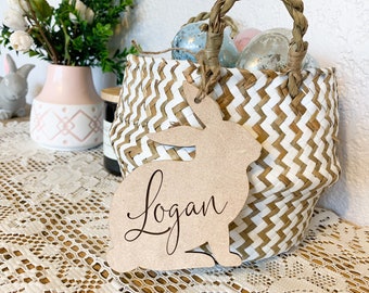 Etiqueta personalizada para cesta de conejito de Pascua: etiqueta de madera cortada con láser