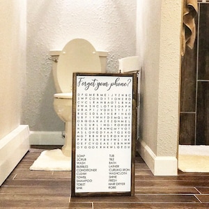 Forget your phone sign; Forget your phone bathroom sign; Funny Bathroom signs; bathroom decor; Bathroom signs; Word search Sign; Word Finder