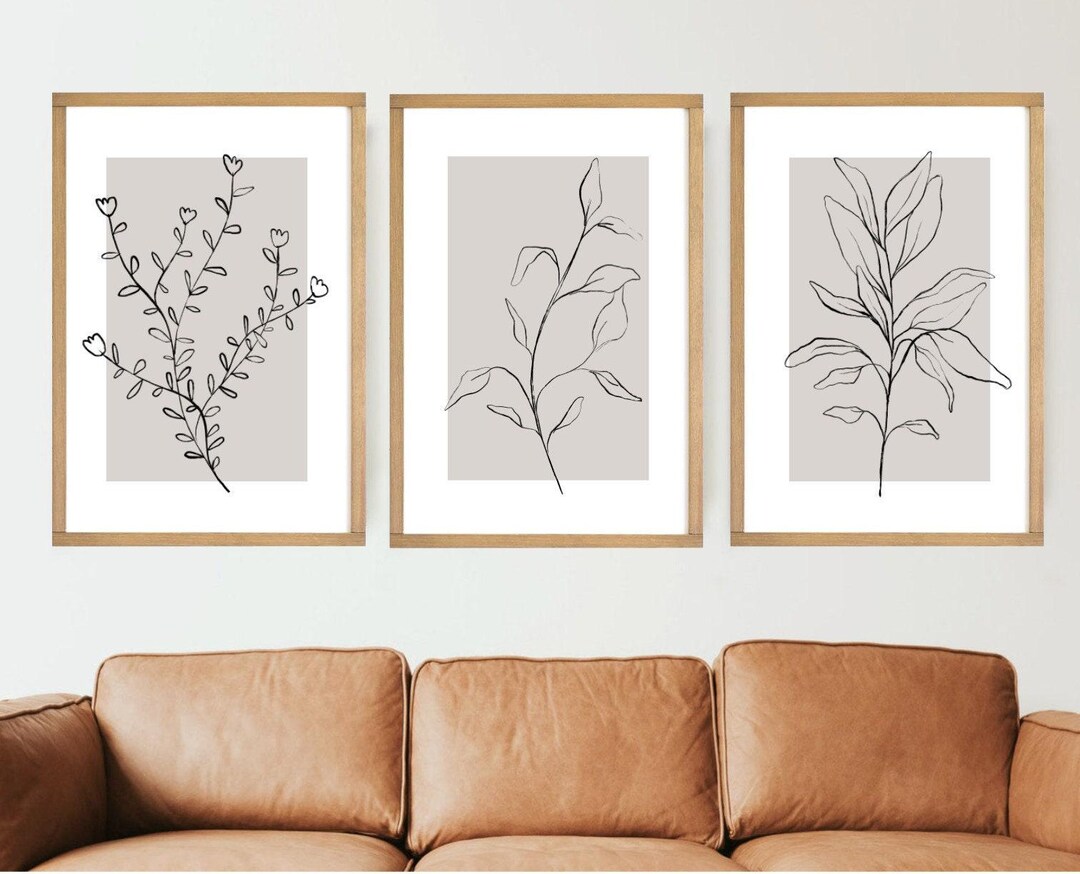 Minimalist Floral Line Art Print Set: Neutral Botanical Wood Signs - Etsy