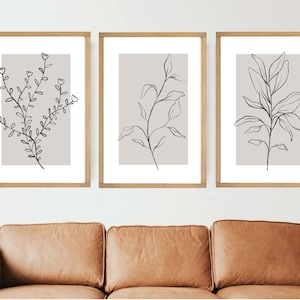 Neutral Wall Art Prints |Minimalist floral print | Floral wall art | Wood signs | Botanical wall art | Flower Line Art | 3 Piece Wall Art