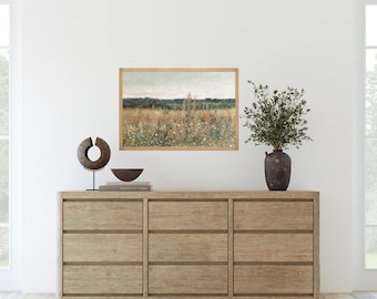 Vintage Wildflower Field Art Print: Botanical Landscape