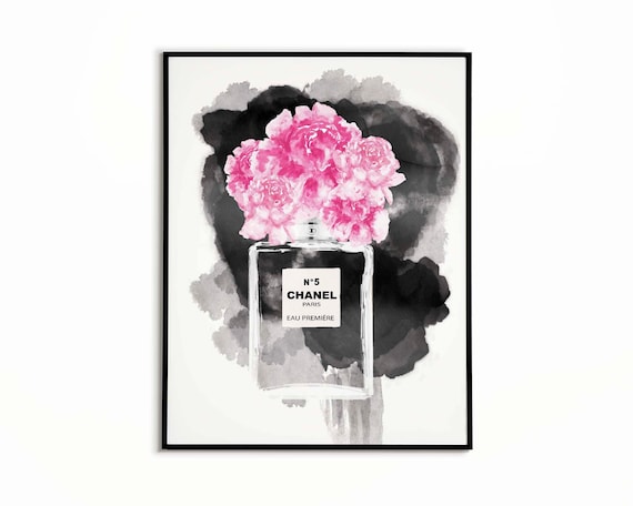 Coco Chanel Poster, Peonies Print, Chanel Watercolor, No.5 Perfume, Chanel  Perfume Bottle, Designer Poster, Chanel Print, Luxury Fashion Art