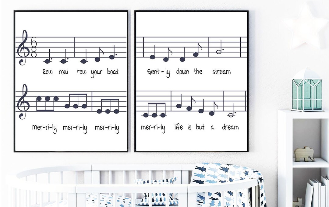 Row Your Boat Musical Note Nursery Print, Set of 2, Nursery Rhyme Art