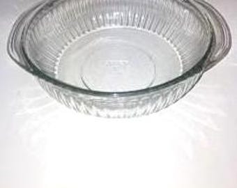 Vintage Pyrex  - 2 Quart/Liter Clear/Aqua Glass Sculpted Bowl with Handles