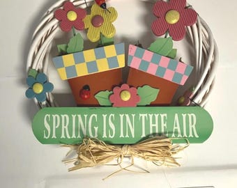 Floral Spring Wreath, Ladybug Accent - 13"
