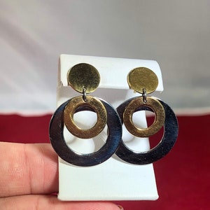 Vintage-Earrings-Dangle-Gold-Silver-Edforce-Stainless Steel-China-Circles-Jewelry-Accessories