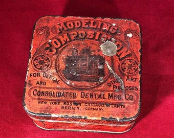 Vintage-Tin-Modeling Composition-Dental-Consolidated Dental-MFG Co.-Half Pound-Red-Balls-New York-Home Decor-collectibles