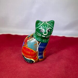 Vintage-Figurine-Cat-Green-Blue-Red-Home Decor-Hand Painted