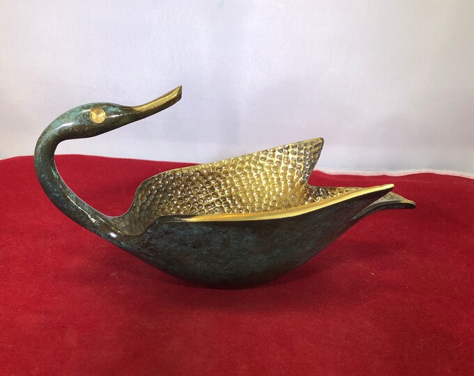 Vintagebrassblueswancandy Dishbowlhome Decor Etsy