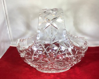 Vintage-Cut Crystal-Glass Basket-Candy Dish-Bowl-Starburst Design-Glassware-Home Decor-Serving ware