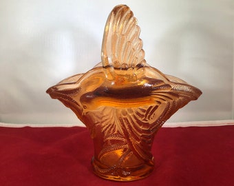 Weinlese-Korb-Glas-Tiara-Indiana Glass-Pink-Coral-Bird-Paradise-Wings-Glassware-Home Dekor