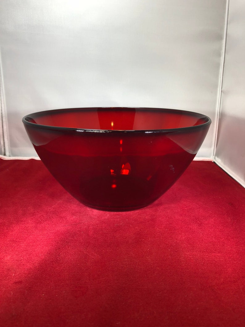 Vintage-Bowl-Red-Glass-Arcoroc-France-Serving Ware-Glassware-Home Decor