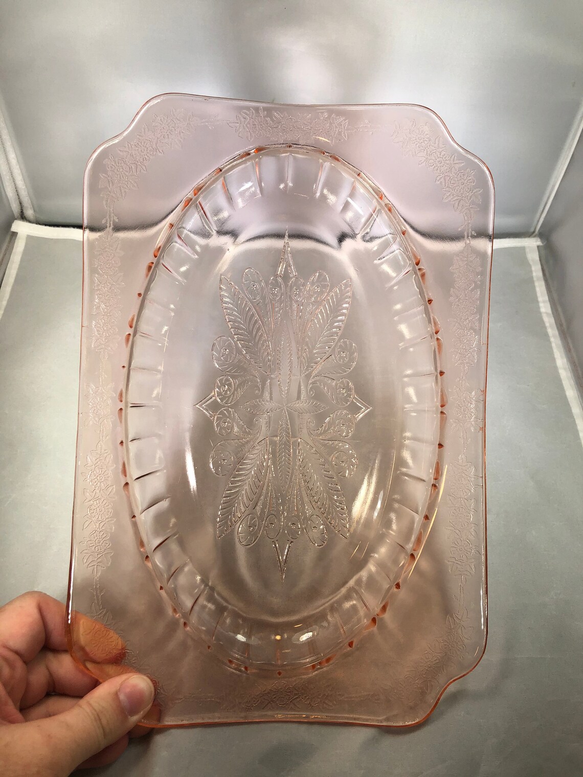 Vintagepinkdepression Glasstrayplatterdishserving Etsy