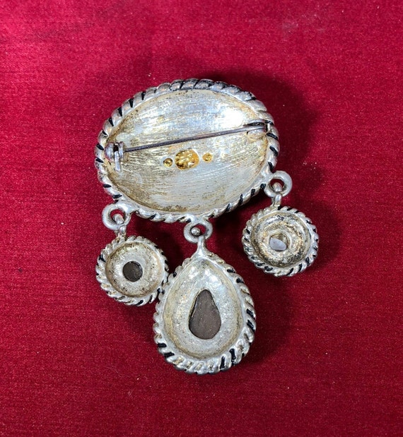 Vintage-Brooch-Pin-Antiqued-Silver-Gold-Flower-Br… - image 3